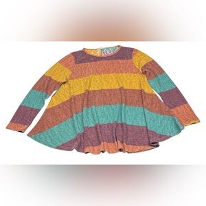 Carole Christian Women’s 1X Sweater Wide Stripe Swing Trapeze Boho Pullover Knit